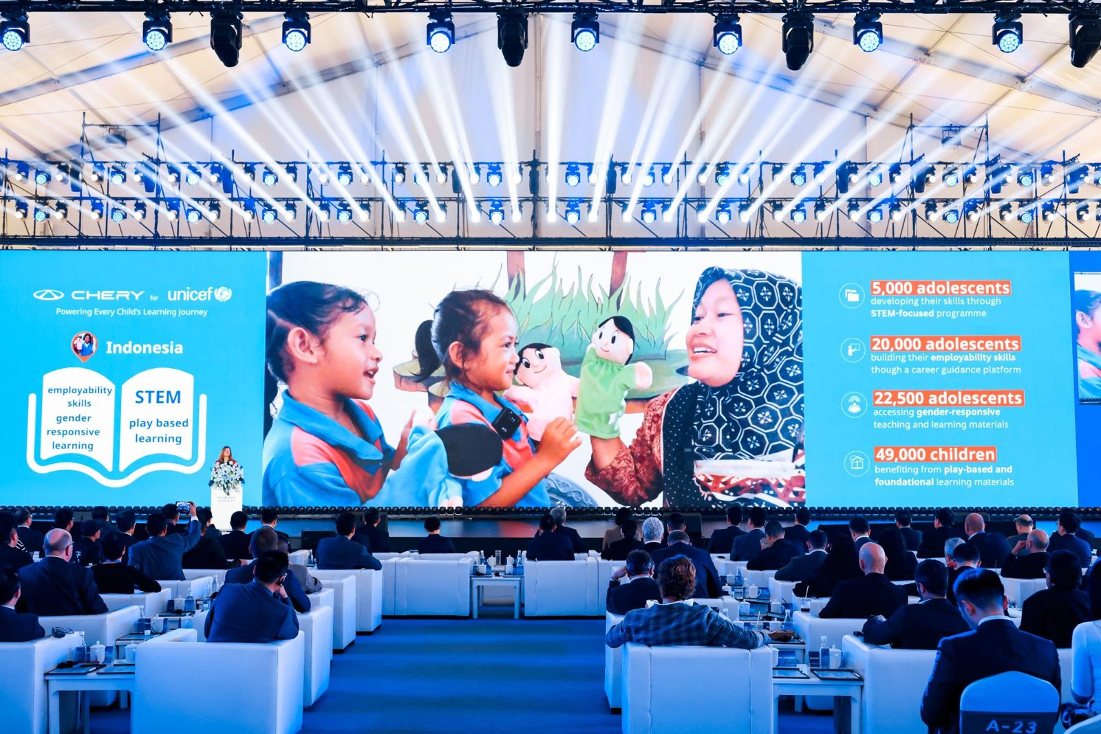 Chery och UNICEF presenterar utbildningsprogrammet i Indonesien på scen